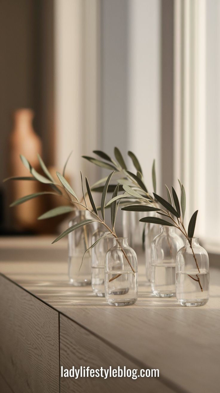 Simple Glass Vases with Fresh Greenery