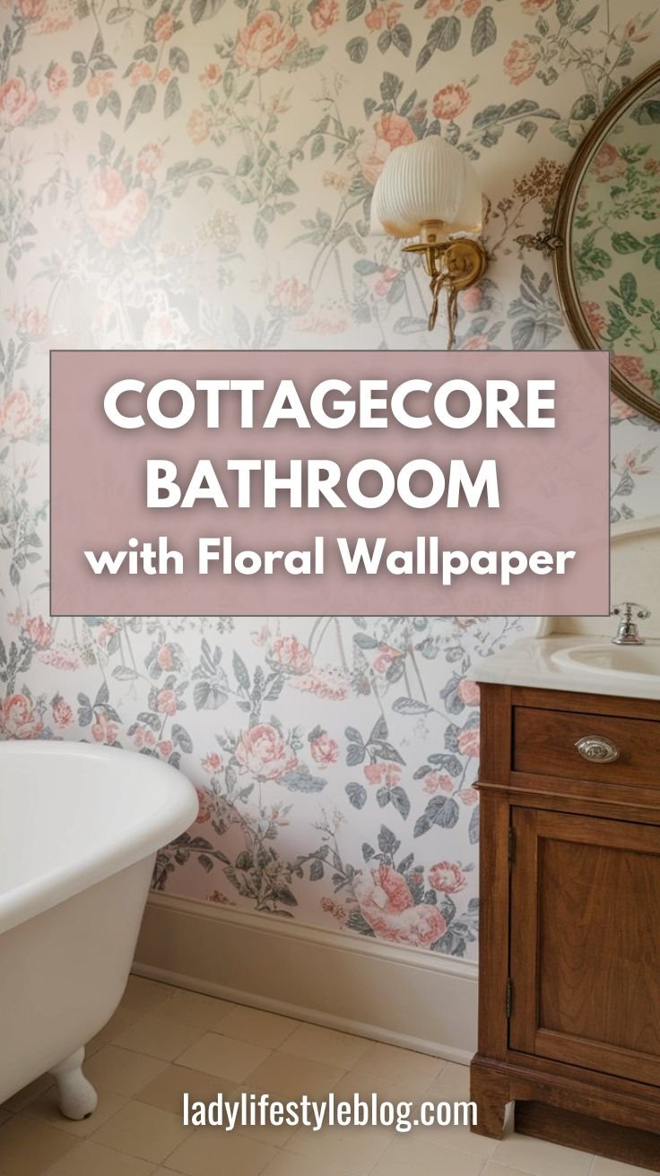 Cottagecore Bathroom with Floral Wallpaper