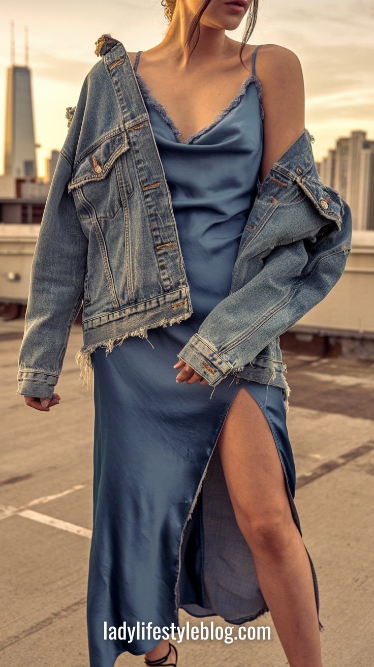 Denim Jacket with a Slip Dress