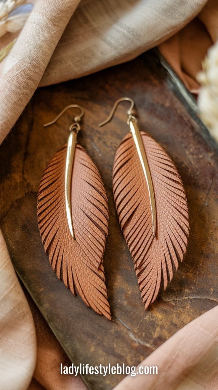 Leather Feather Earrings