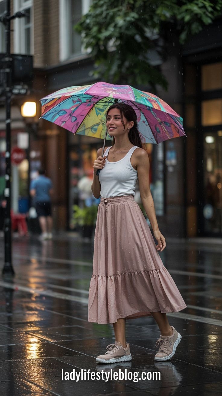 Midi Skirt Tank Top Waterproof Sneakers