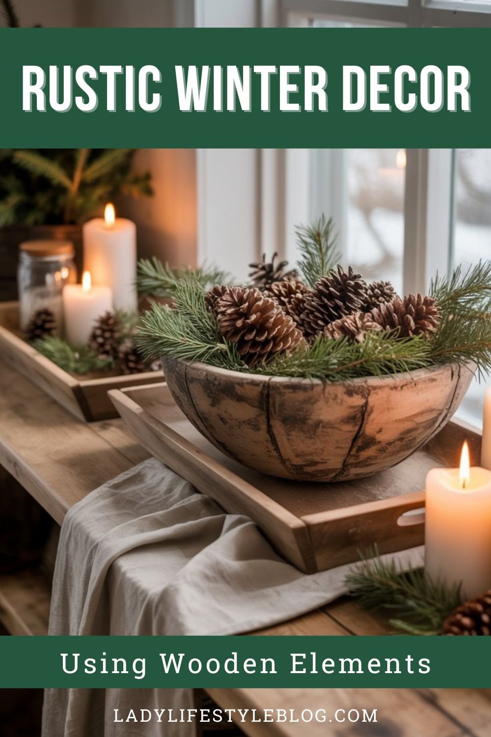 Winter Decor Using Rustic Wooden Elements